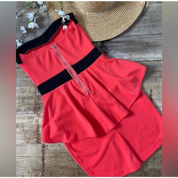 Poof Couture | World Premier Strapless Black and Coral Y2K Mini Dress (Sm) 147O1 - Picture 7 of 11